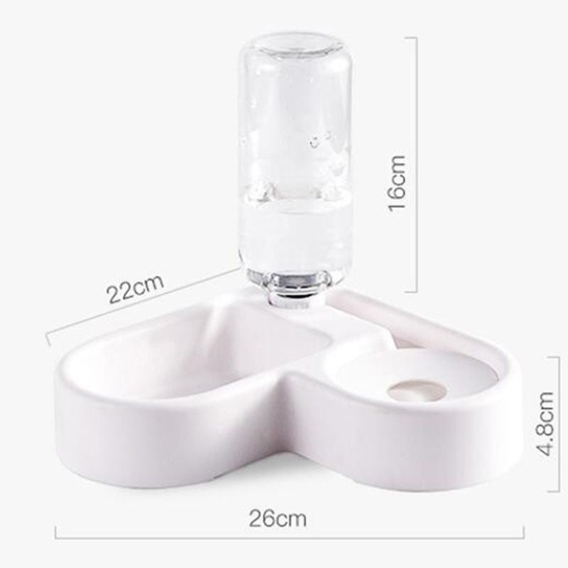 Fontaine à eau chat 500ml, sans électricité. Design moderne et compact, système 2-en-1 pour eau et nourriture.