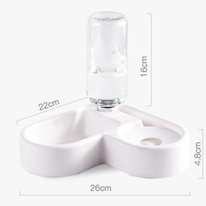 Fontaine à eau chat 500ml, sans électricité. Design moderne et compact, système 2-en-1 pour eau et nourriture.