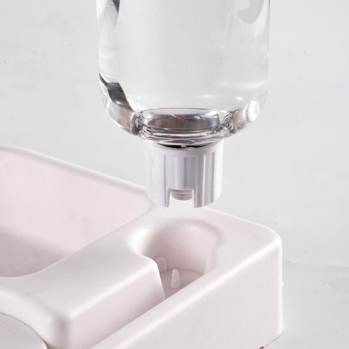 Fontaine à eau chat 500ml, sans électricité. Design moderne et compact, système 2-en-1 pour eau et nourriture.