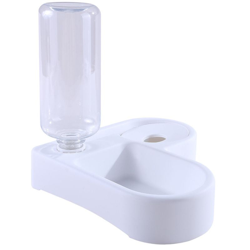 Fontaine à eau chat 500ml, sans électricité. Design moderne et compact, système 2-en-1 pour eau et nourriture.