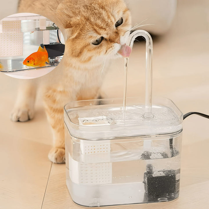 Fontaine à eau silencieuse pour animaux. Filtration intégrée. Design élégant et transparent, 1,5L.