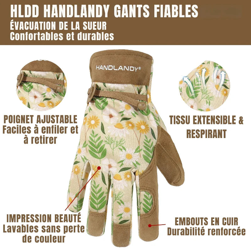 Paire de gants de jardinage légers pour femme, avec paume anti-glisse et tissu respirant pour un confort optimal.
