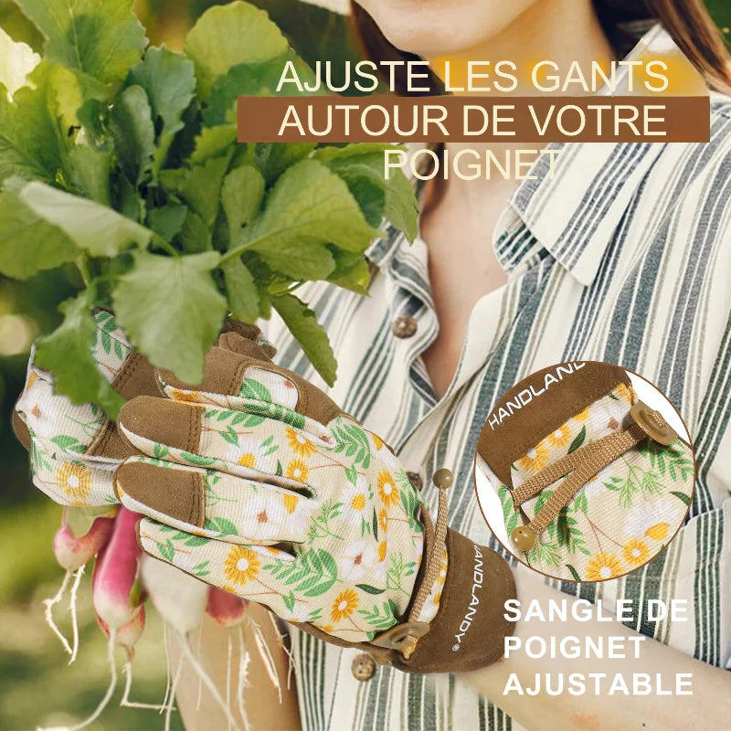 Gants de protection pour femmes jardinant, assurant une bonne prise et ventilation pour les mains, très confortables.