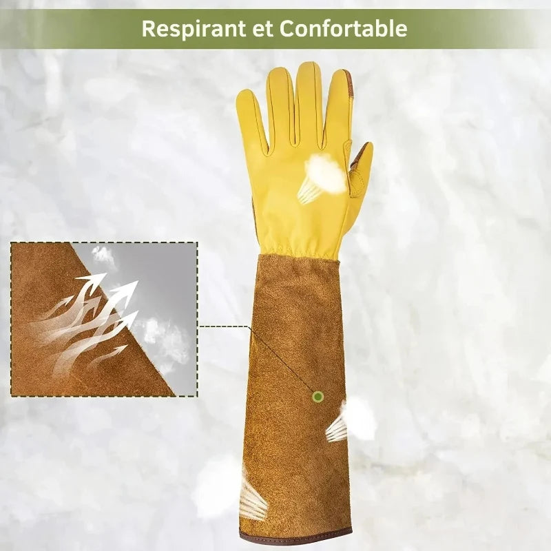 Gants de jardinage confortables en cuir souple, protection unisexe anti-épines pour élagage et travaux de jardinage.