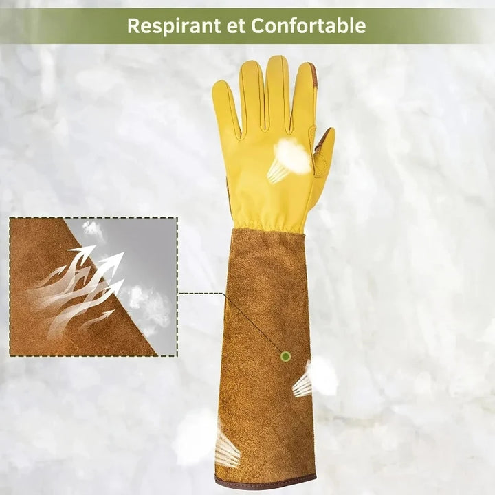 Gants de jardinage confortables en cuir souple, protection unisexe anti-épines pour élagage et travaux de jardinage.