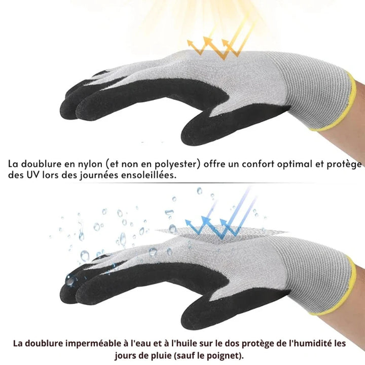Gants de protection légers en nitrile pour travail et jardinage. Hydrofuges, anti-abrasion, confortables.