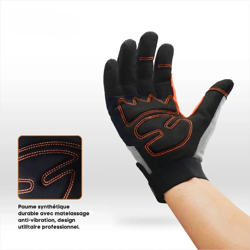 Paire de gants de travail unisexes, tactiles et confortables, adaptés pour diverses activités extérieures.