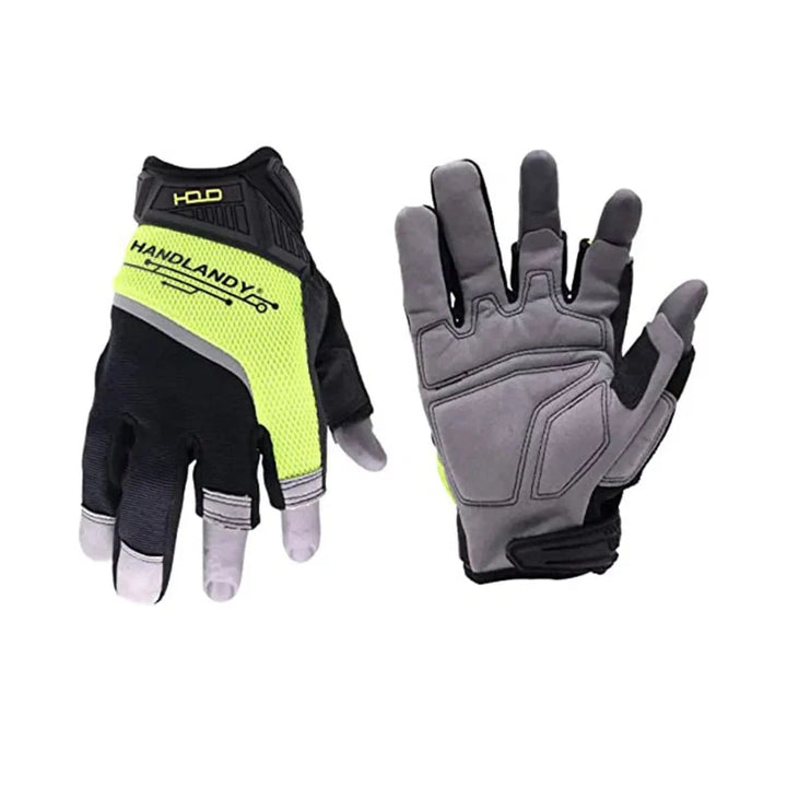 Gants de travail demi-doigt pour homme, confortables. Idéal bricolage, jardinage, offrant dextérité et protection.