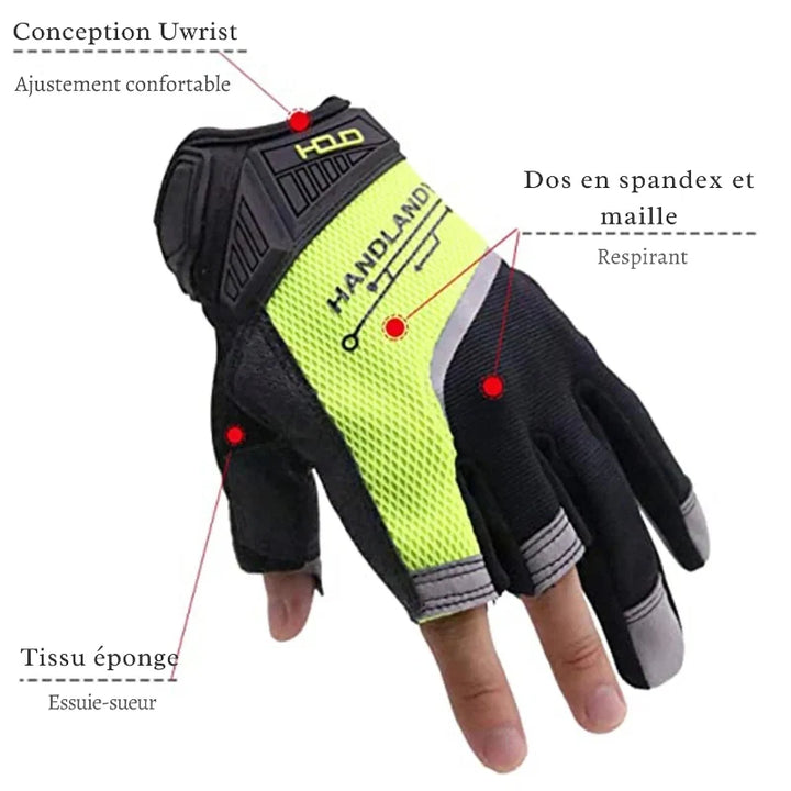 Gants homme demi-doigt polyvalents antidérapants pour travaux légers, chantier ou jardinage. Protection main et sécurité.