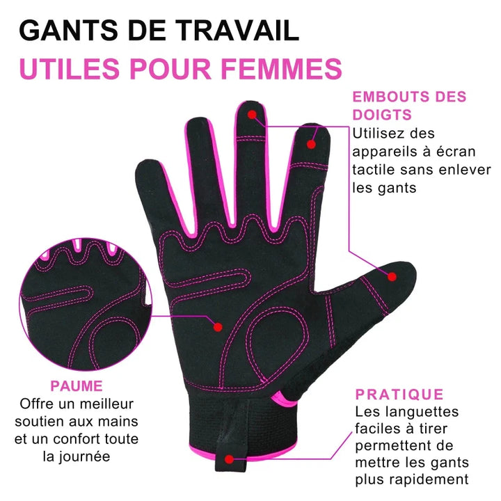 Protection mains pour femmes : gants de travail flexibles, multiusages, écran tactile. Idéaux jardinage & bricolage.