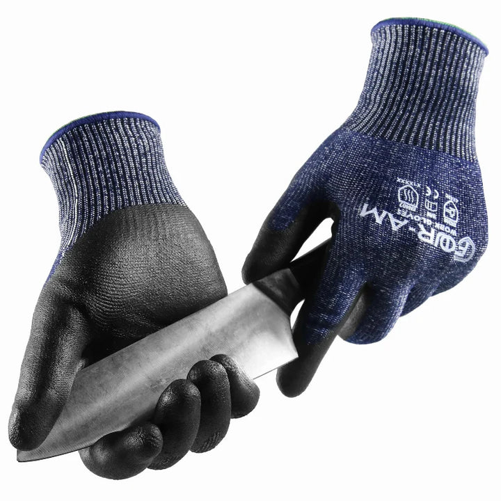 Gants de travail anti-coupure avec excellente adhérence et flexibilité, pour manipulation sûre et précise.