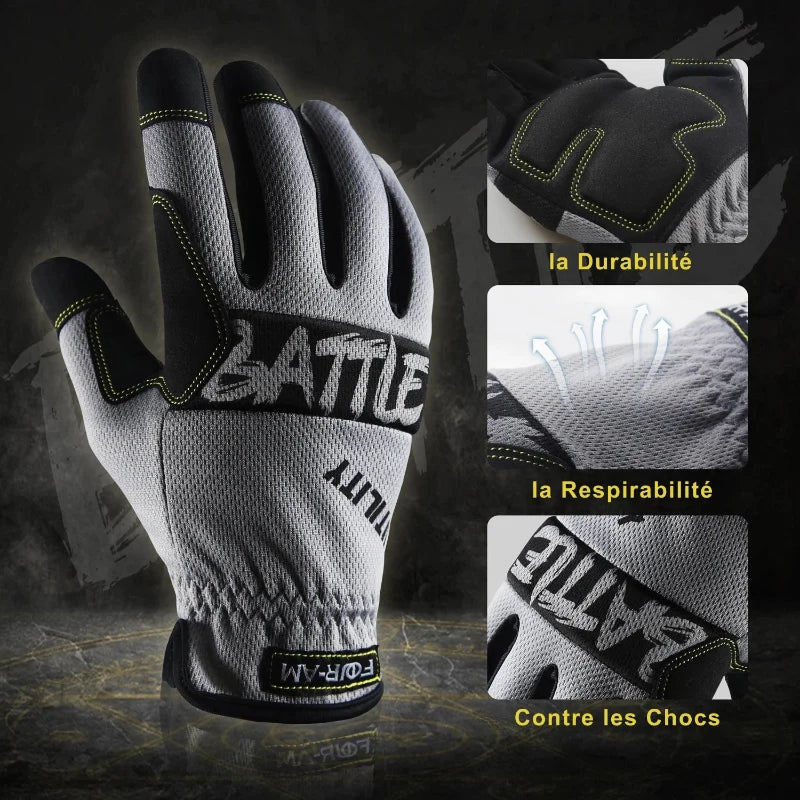 Paire de gants de jardinage et bricolage respirants, antidérapants, compatibles écran tactile pour travaux manuels.