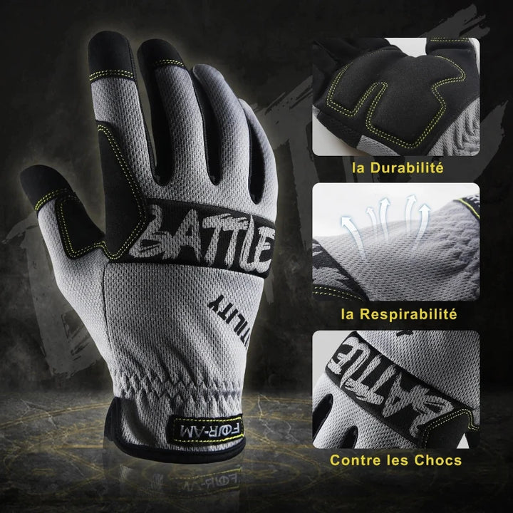 Paire de gants de jardinage et bricolage respirants, antidérapants, compatibles écran tactile pour travaux manuels.