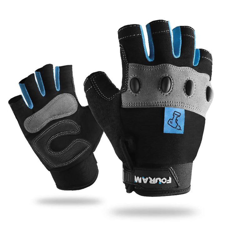 Gants de travail unisexes demi-doigts amortissants pour haute dextérité, protection mains et confort optimal.