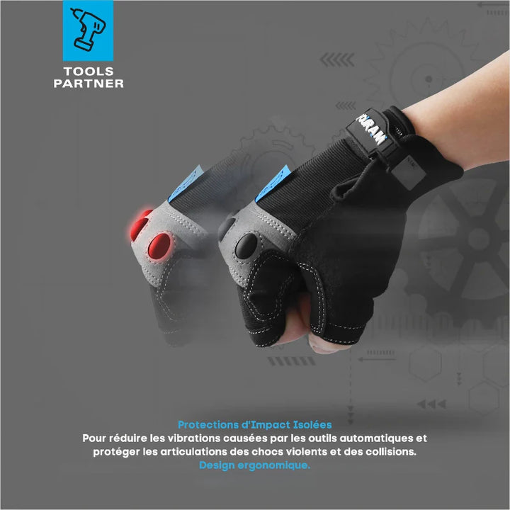 Gants de travail unisexes demi-doigts avec protection amortie anti-vibration pour les mains, confort optimal.