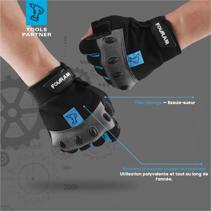 Paire de gants de travail demi-doigts antidérapants et amortis, pour une dextérité et protection des mains accrues.