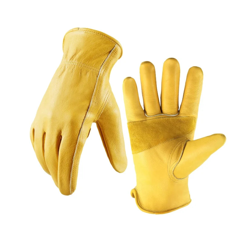 Gants de travail unisexes en cuir de vachette robuste, protection efficace pour le bricolage et le jardinage.
