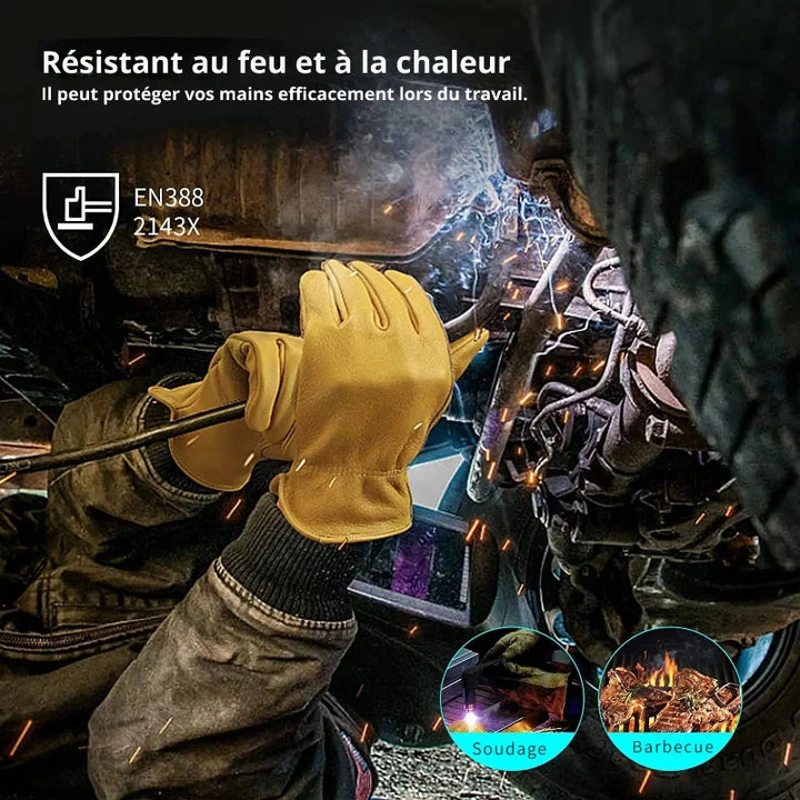 Gants de protection en cuir de vachette, haute résistance aux coupures et à l'abrasion pour travaux manuels.