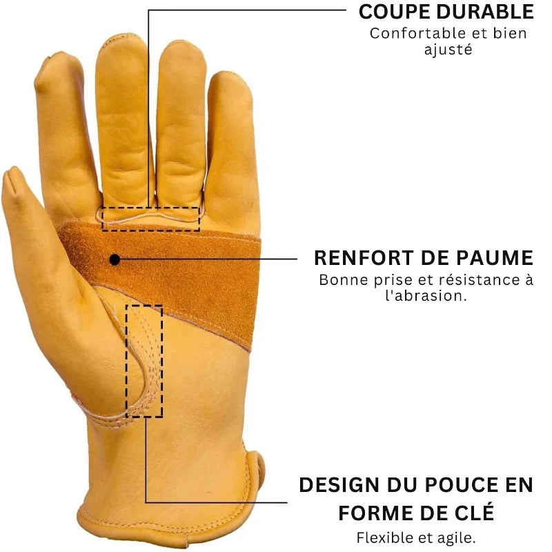 Gants anti-chaleur et protection en cuir de vachette, équipement de sécurité pour travaux exigeants et manutention.