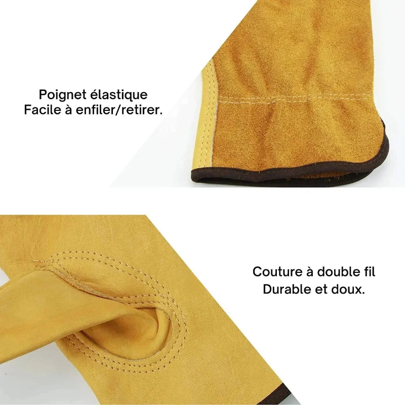 Gants unisexes résistants en cuir de vachette, idéal pour la protection contre coupures et abrasion lors de travaux lourds.