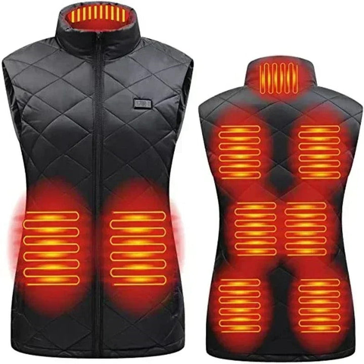 Gilet chauffant femme 9 zones, chaleur personnalisée. Design élégant et léger. Idéal pour l'hiver.