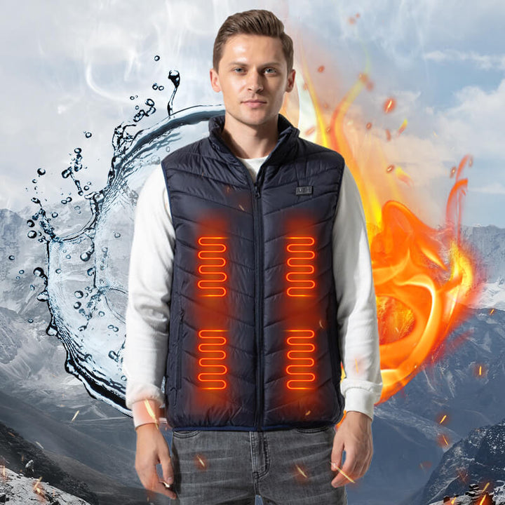 Gilet chauffant électrique homme, noir, pour chaleur optimale en hiver et confort thermique.