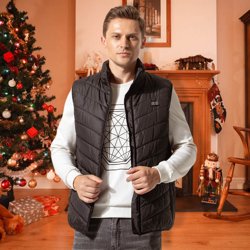 Gilet chauffant homme léger et confortable, conception discrète pour mode et chaleur hivernale.