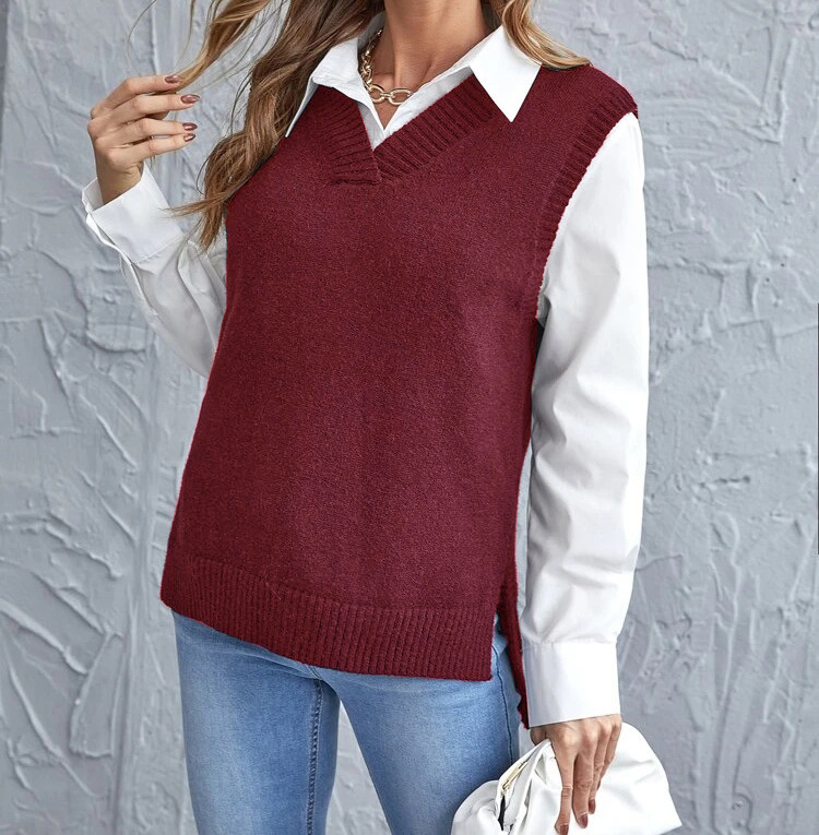 Gilet col V tricoté léger pour femme, élégant et polyvalent, idéal pour la superposition décontractée.