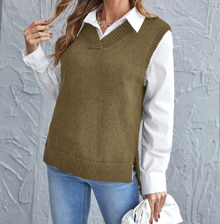 Gilet sans manches doux et léger pour femme, en tricot confortable, parfait pour un style chic et décontracté.