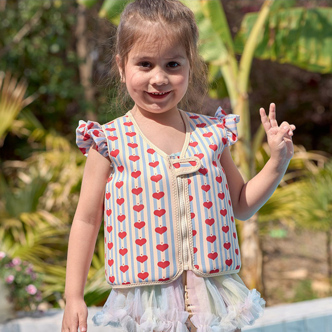Gilet de natation enfant sécurisé, néoprène coloré, avec sangle et fermeture éclair, motifs amusants et flottabilité optimale