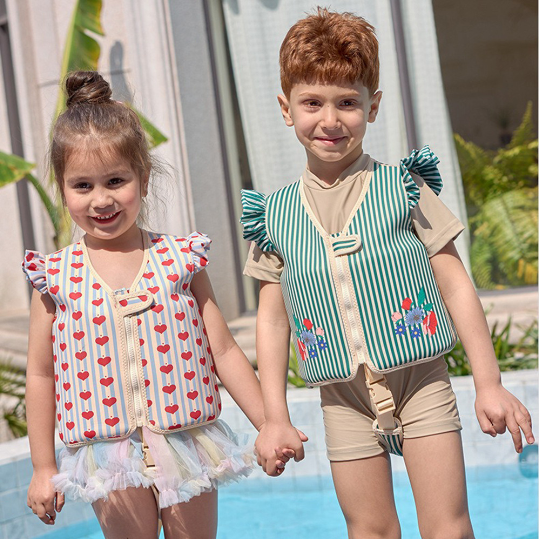Gilet de natation enfant sécurisé, néoprène coloré, avec sangle et fermeture éclair, motifs amusants et flottabilité optimale