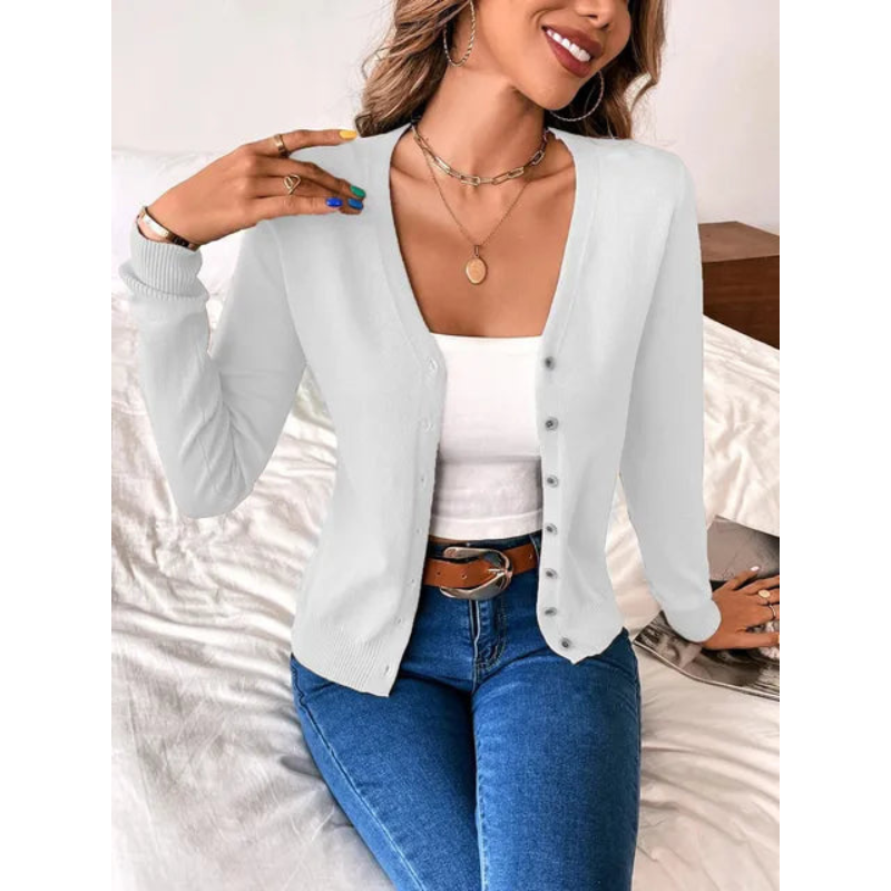 Gilet femme simple et chic, col V, ajusté, avec boutons, facile à assortir pour toute occasion.