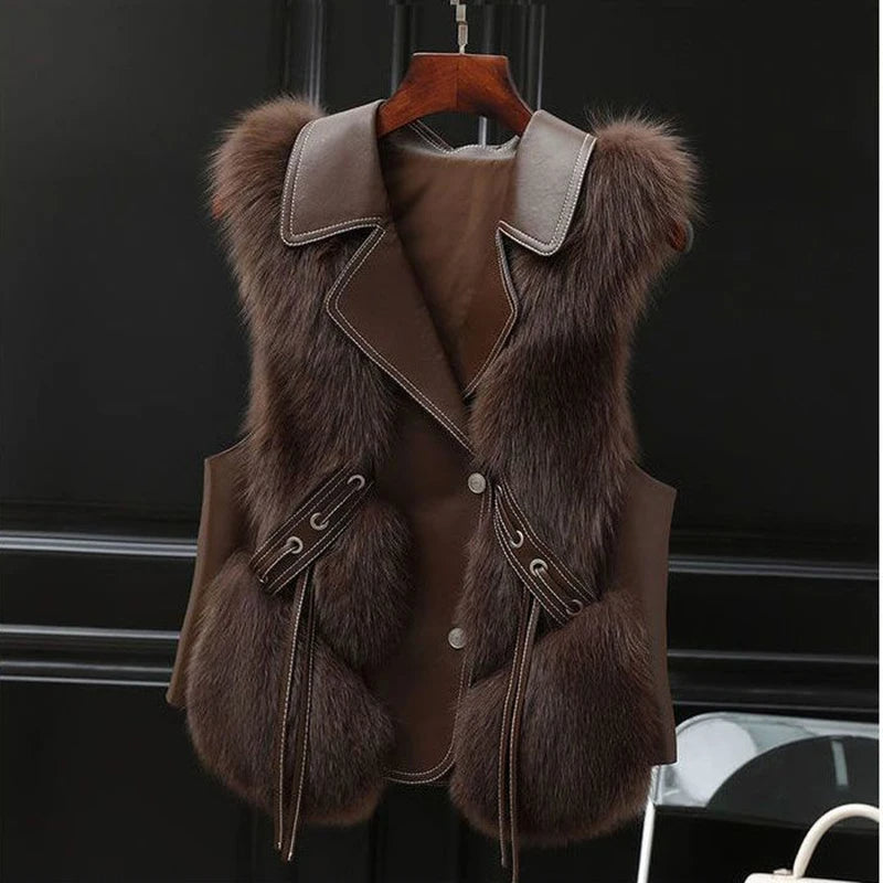 Gilet chic femme, doux et chaud, vêtement d'automne/hiver pour un look sophistiqué.