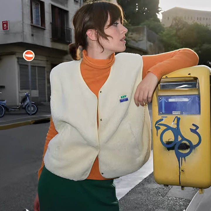 Gilet femme doux et confortable, sans manches, boutonné, essentiel pour la mode hiver.