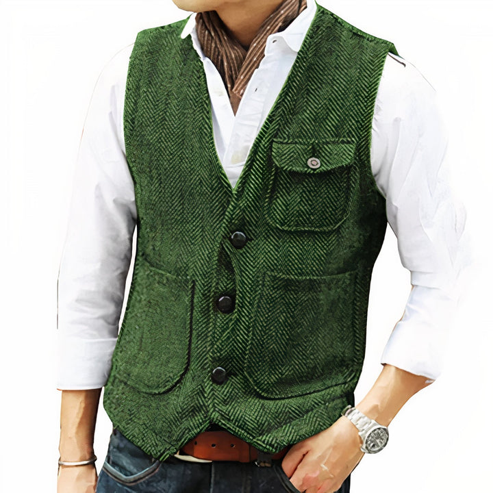 Gilet boutonné pour homme, essentiel pour un confort quotidien et un look moderne et polyvalent.