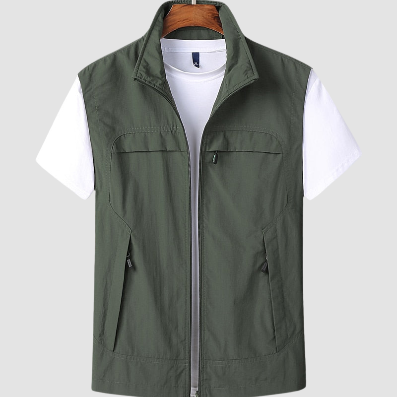 Gilet homme léger zippé été, tissu respirant, style moderne, polyvalent, idéal pour journées ensoleillées et activités extéri