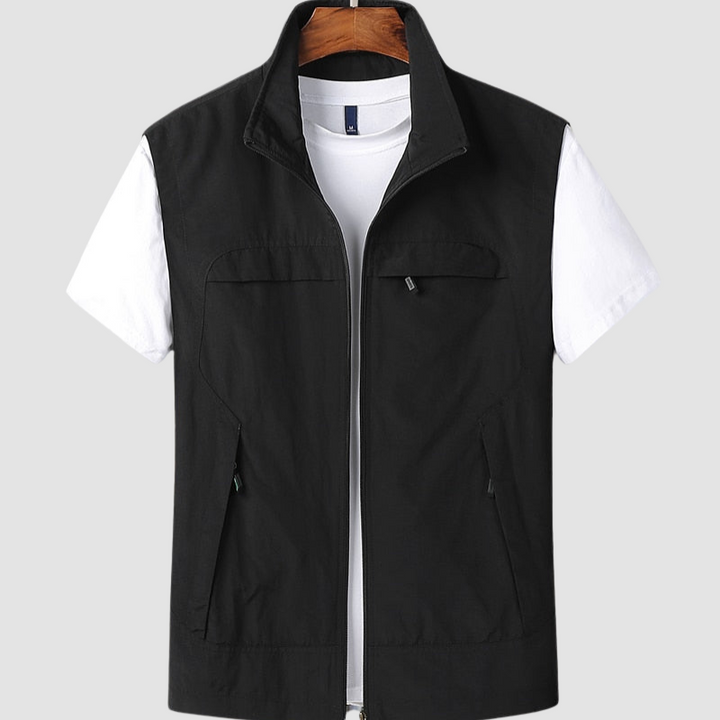 Gilet homme léger zippé été, tissu respirant, style moderne, polyvalent, idéal pour journées ensoleillées et activités extéri