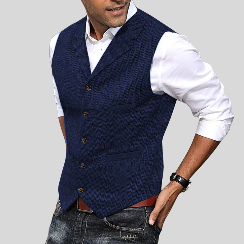 Gilet homme sans manches, tweed bourgogne.  Coupe élégante et intemporelle.