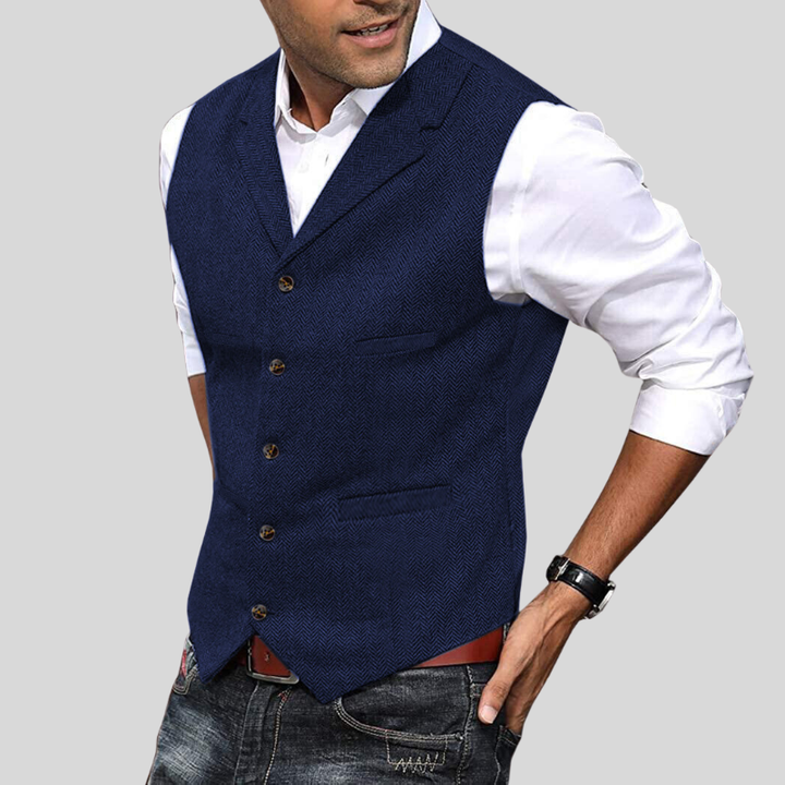 Gilet homme sans manches, tweed bourgogne.  Coupe élégante et intemporelle.