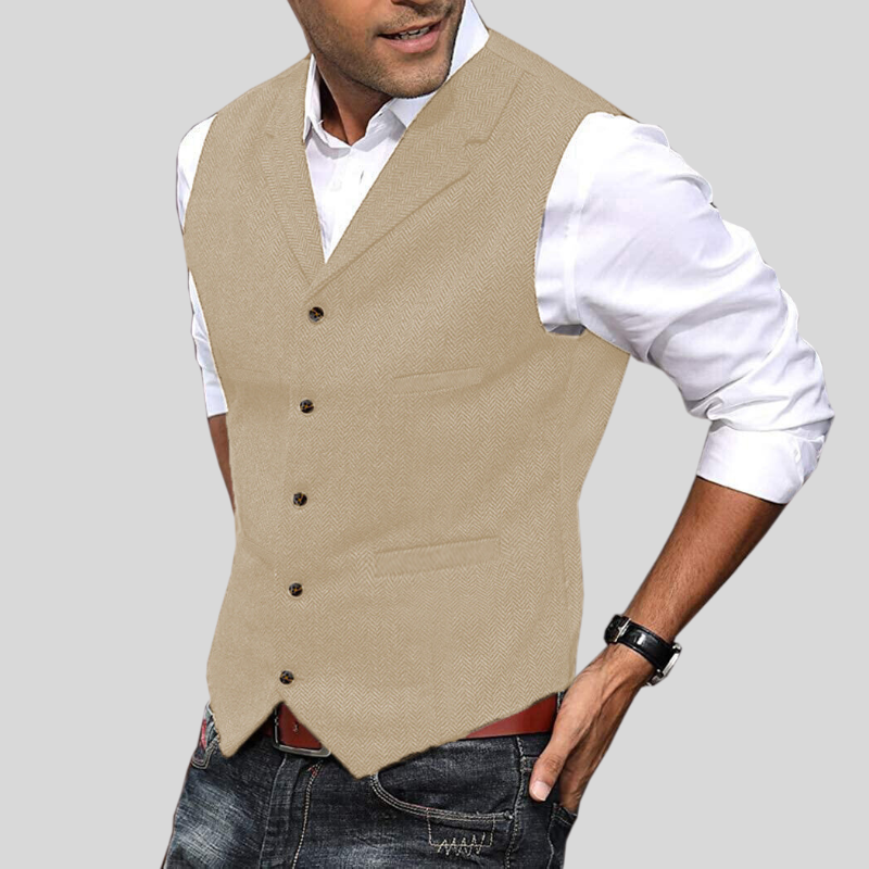 Gilet homme sans manches, tweed bourgogne.  Coupe élégante et intemporelle.