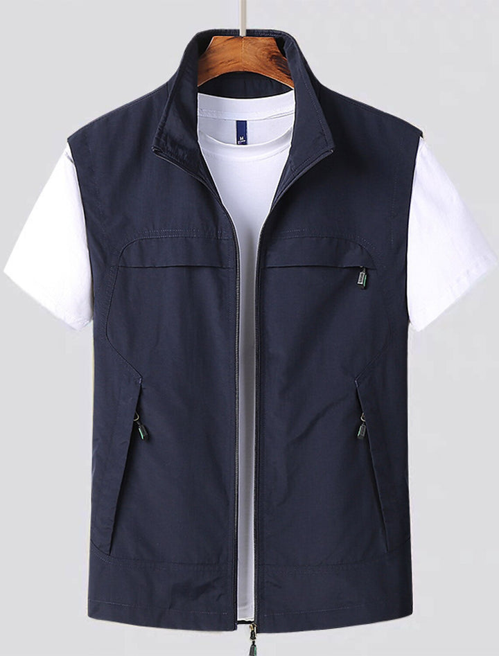 "Gilet homme séchage rapide, léger, manches courtes, pour rando et pêche, bleu, 2XL à 7XL, confort et respirabilité."