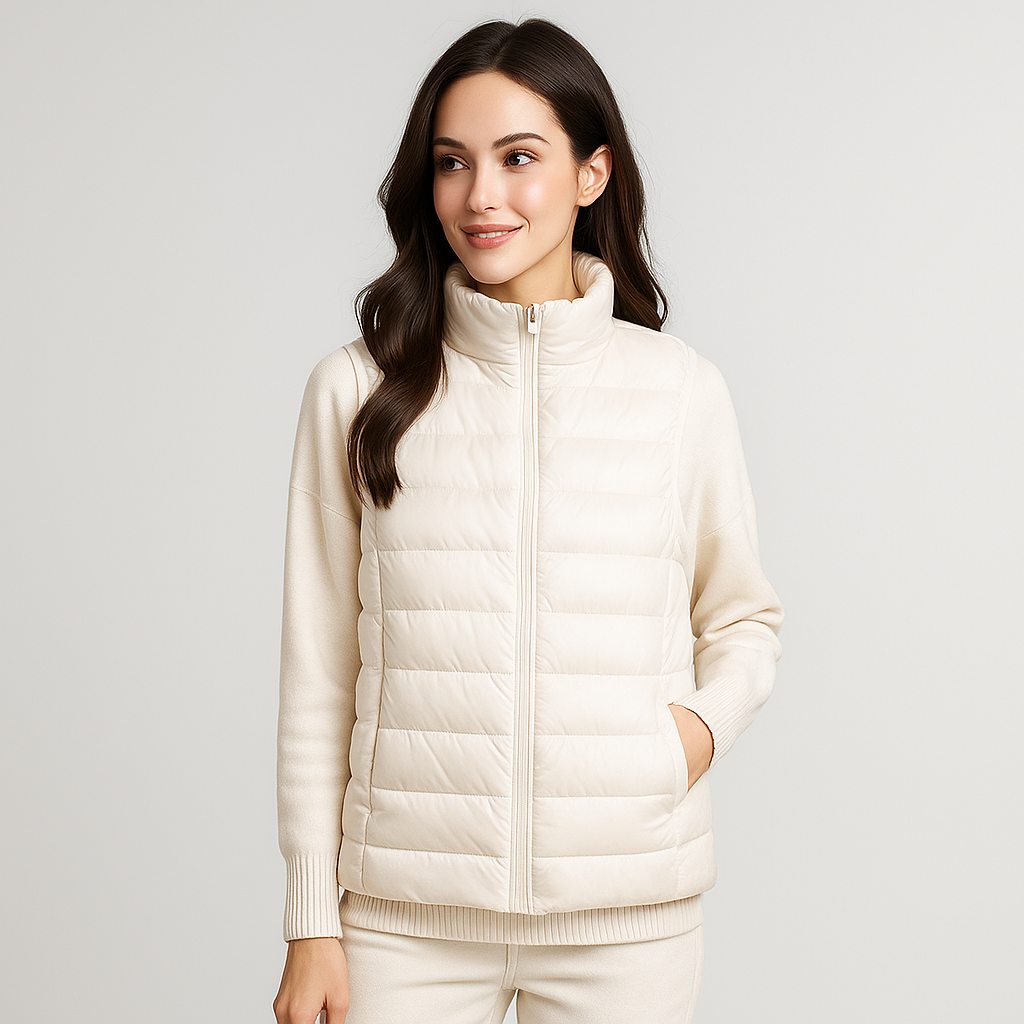 Gilet sans manches matelassé femme, léger et très confortable, idéal pour les saisons intermédiaires.