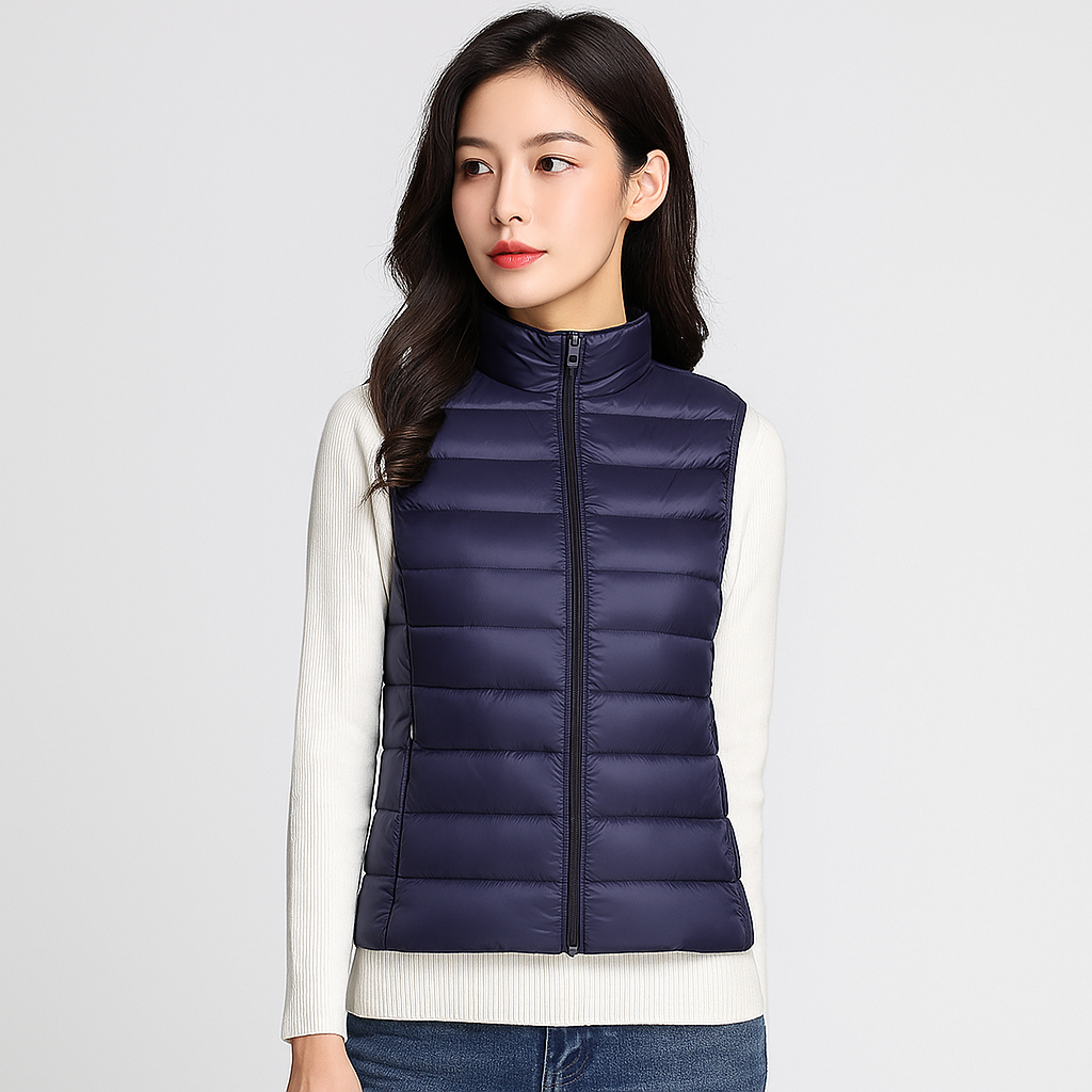 Gilet matelassé moderne femme pour un style casual et élégant, parfait pour le printemps/automne.