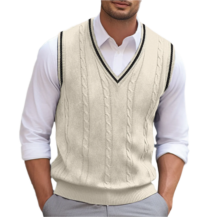 Gilet pull sans manches homme col V, élégant et confortable, idéal pour mode casual chic ou bureau.