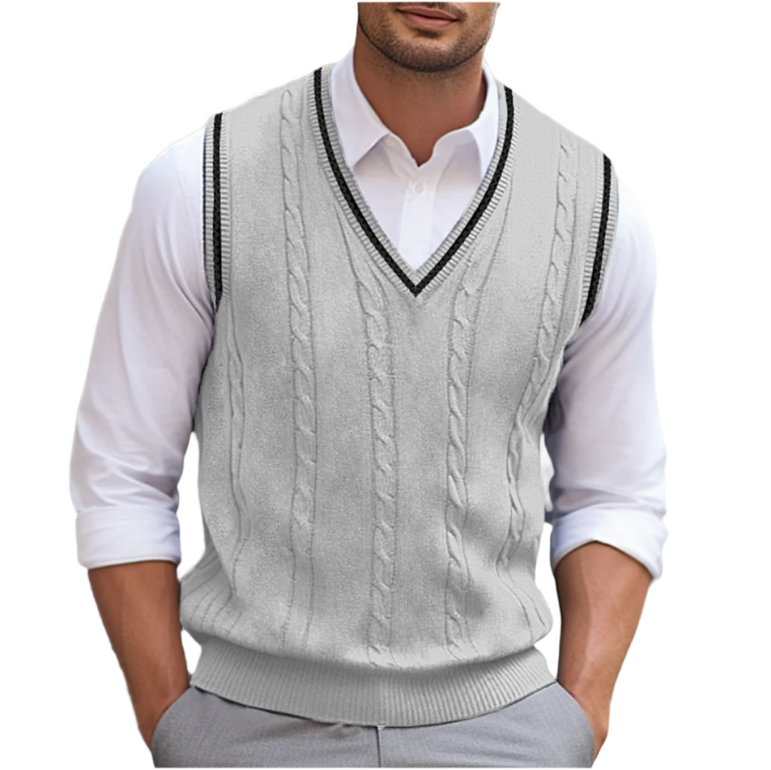 Pull sans manches homme col V style moderne, élégant et polyvalent, parfait pour superposition toute saison.