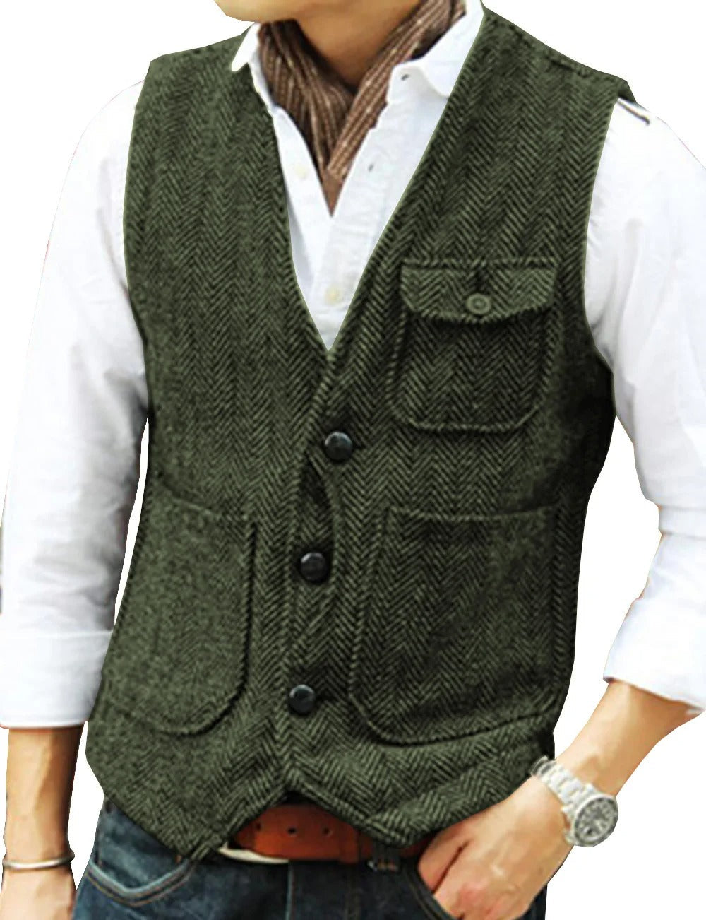 Gilet sans manches homme vintage, couleur classique pour un look élégant et rétro, mode masculine.
