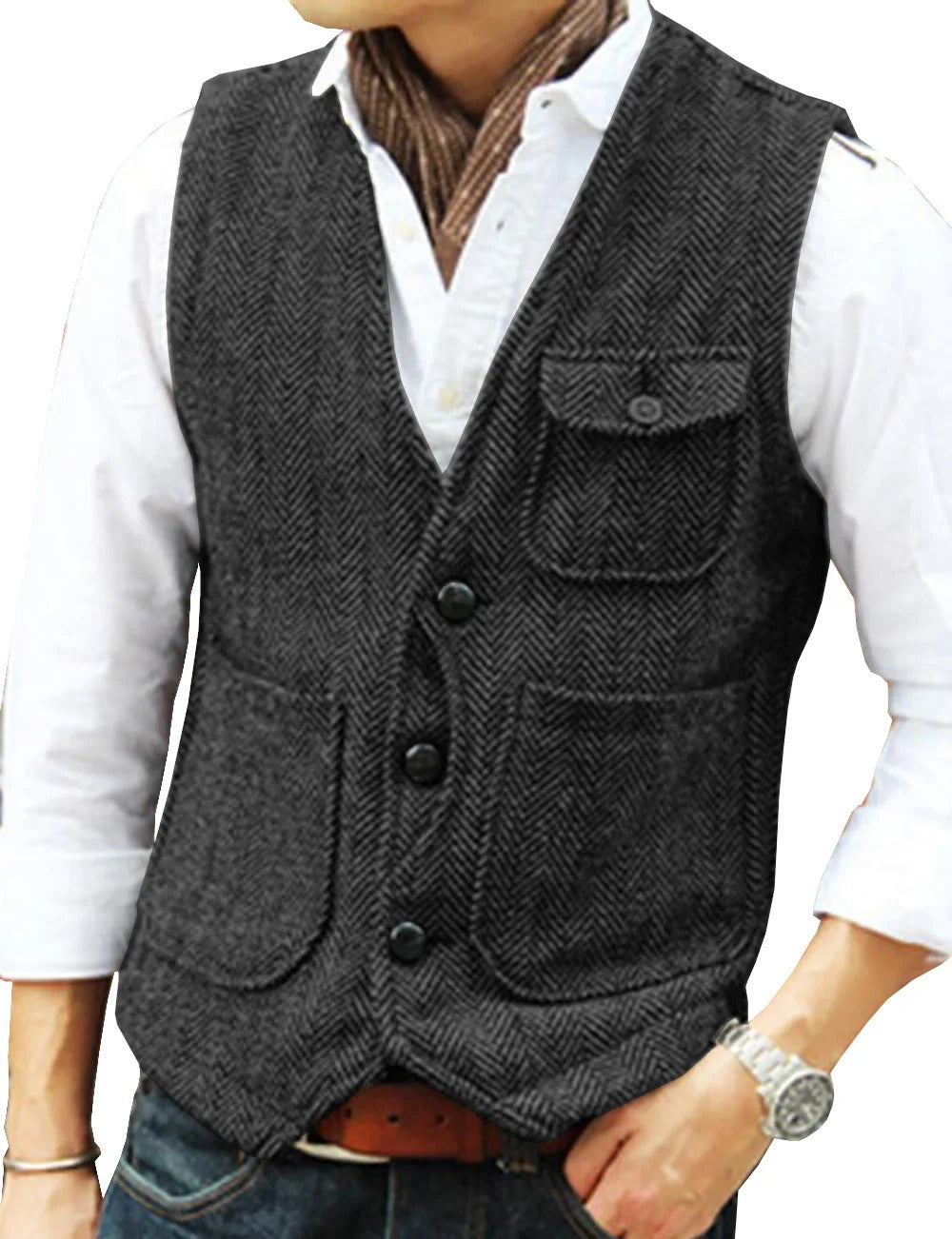 Gilet homme sans manches habillé, style vintage pour une touche d'élégance classique et raffinée.