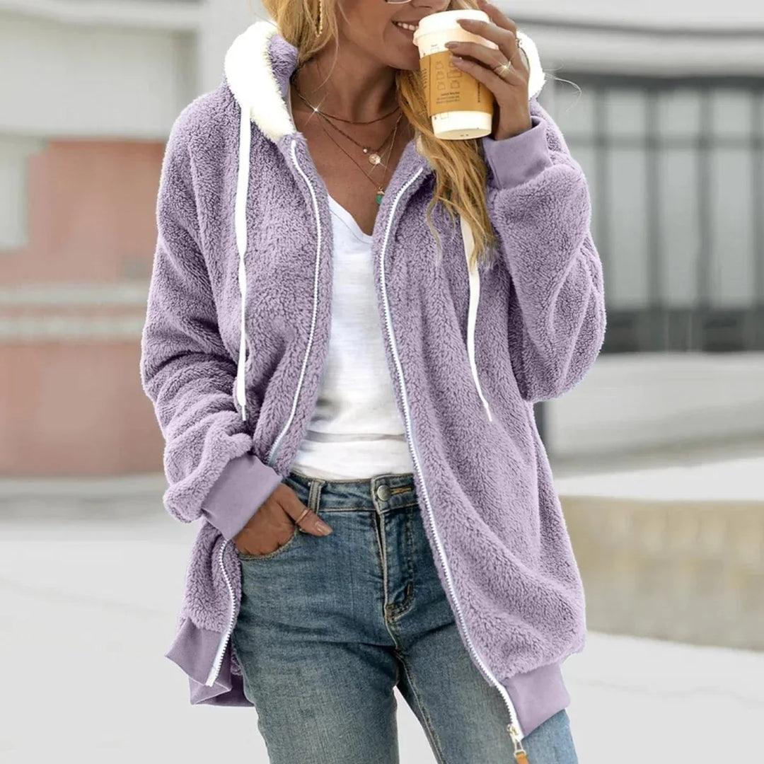 Gilet teddy femme oversize, chaud et doux.  Coupe décontractée, fermeture éclair.  Parfait pour l'automne/hiver.
