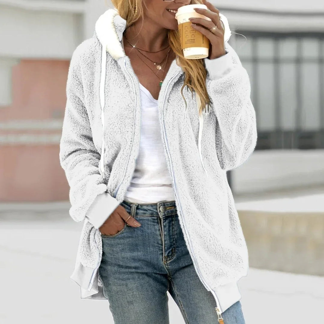 Gilet teddy femme oversize, chaud et doux.  Coupe décontractée, fermeture éclair.  Parfait pour l'automne/hiver.