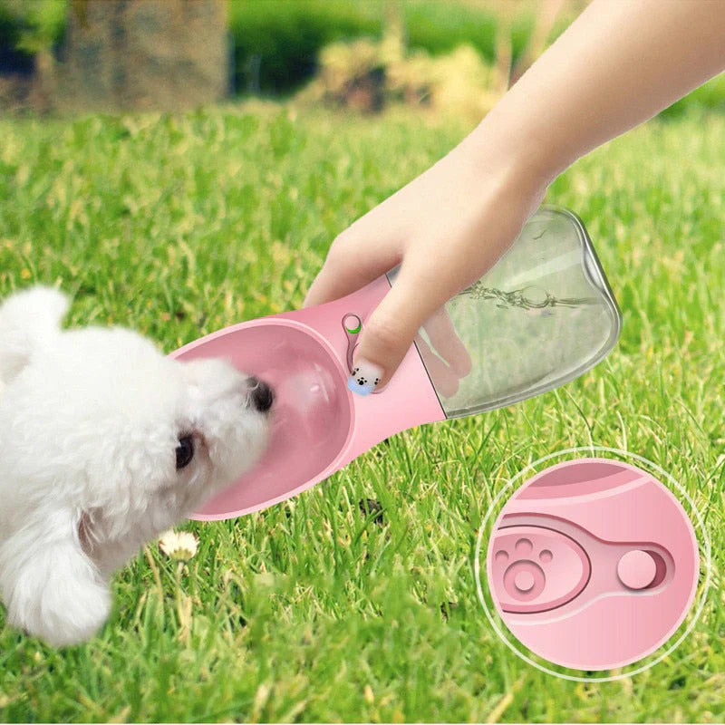 Gourde d'eau anti-fuite pour chien, 350/550ml.  Idéale pour les voyages, avec bol intégré.